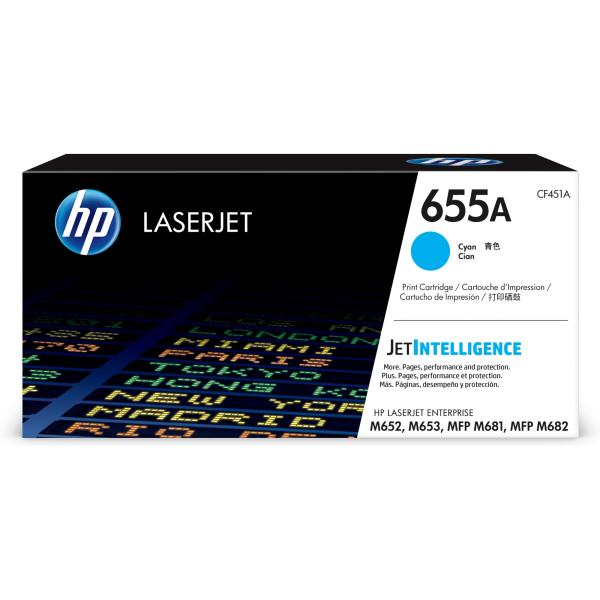 HP 655A Cyan Original LaserJet Toner Cartridge (CF451A) (10, 500 pages)1