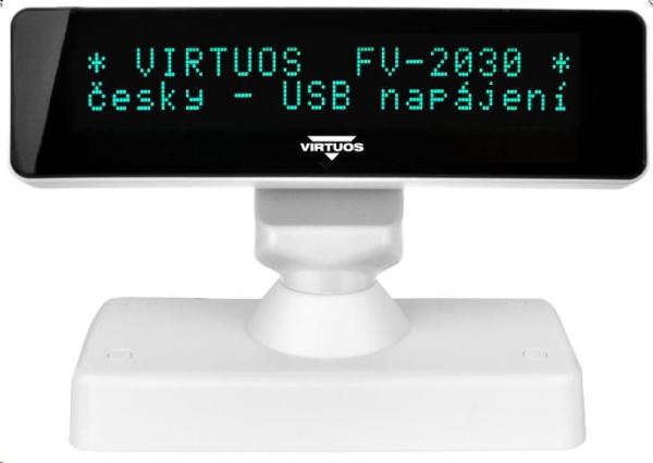 Virtuos VFD zákaznícky displej Virtuos FV-2030W 2x20 9mm, USB, biely2