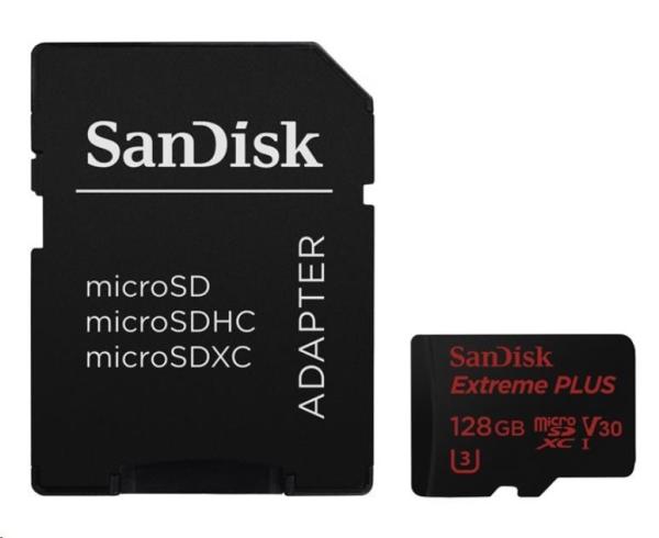 Karta SanDisk MicroSDXC 128 GB Extreme PLUS (100 MB/ s,  Class 10 UHS-I V30)