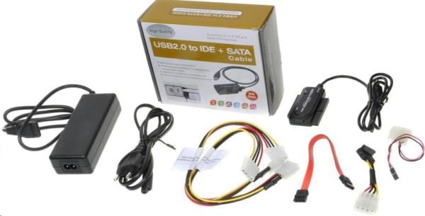 PREMIUMCORD USB 2.0 - adaptér IDE + SATA s káblom a prídavným napájaním