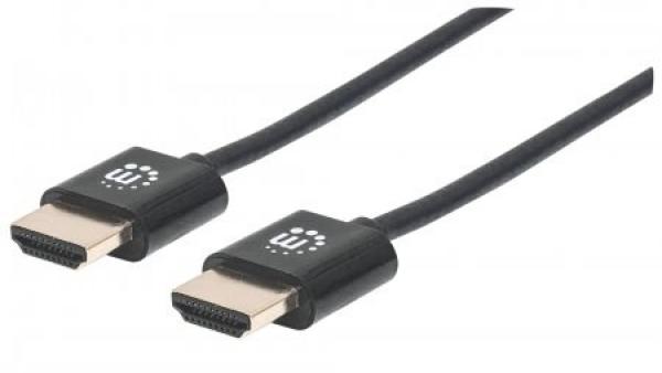 MANHATTAN Ultratenký vysokorýchlostný kábel HDMI s Ethernetom,  HEC,  ARC,  3D,  4K,  HDMI samec - samec,  tienený,  čierny,  0