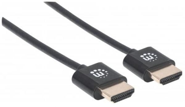 MANHATTAN Ultratenký vysokorýchlostný kábel HDMI s Ethernetom,  HEC,  ARC,  3D,  4K,  HDMI samec - samec,  tienený,  čierny,  01
