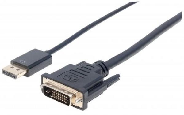 MANHATTAN Kábel DisplayPort 1.2a samec na DVI-D 24+1 samec,  3 m,  čierna