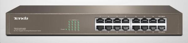 Tenda TEG1016D 16-portový gigabitový ethernetový prepínač,  10/ 100/ 1000 Mb/ s,  bez ventilátora,  montáž do racku1