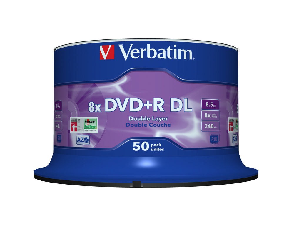 VERBATIM DVD+R(50-pack)/Double Layer/Spindle/ 8X 8.5GB Matt Silver0 