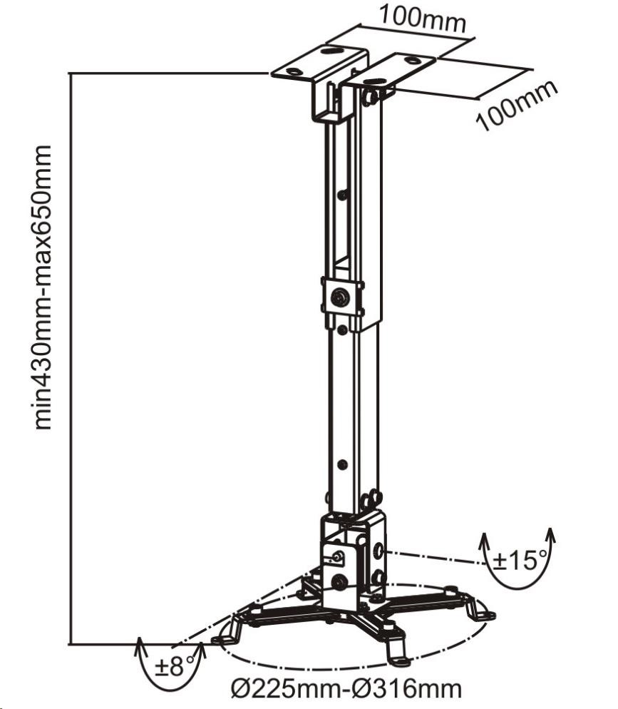 CONNECT IT Stropní držák projektoru P2 43-65cm,  naklápěcí (±30°,  max. 20kg)0 