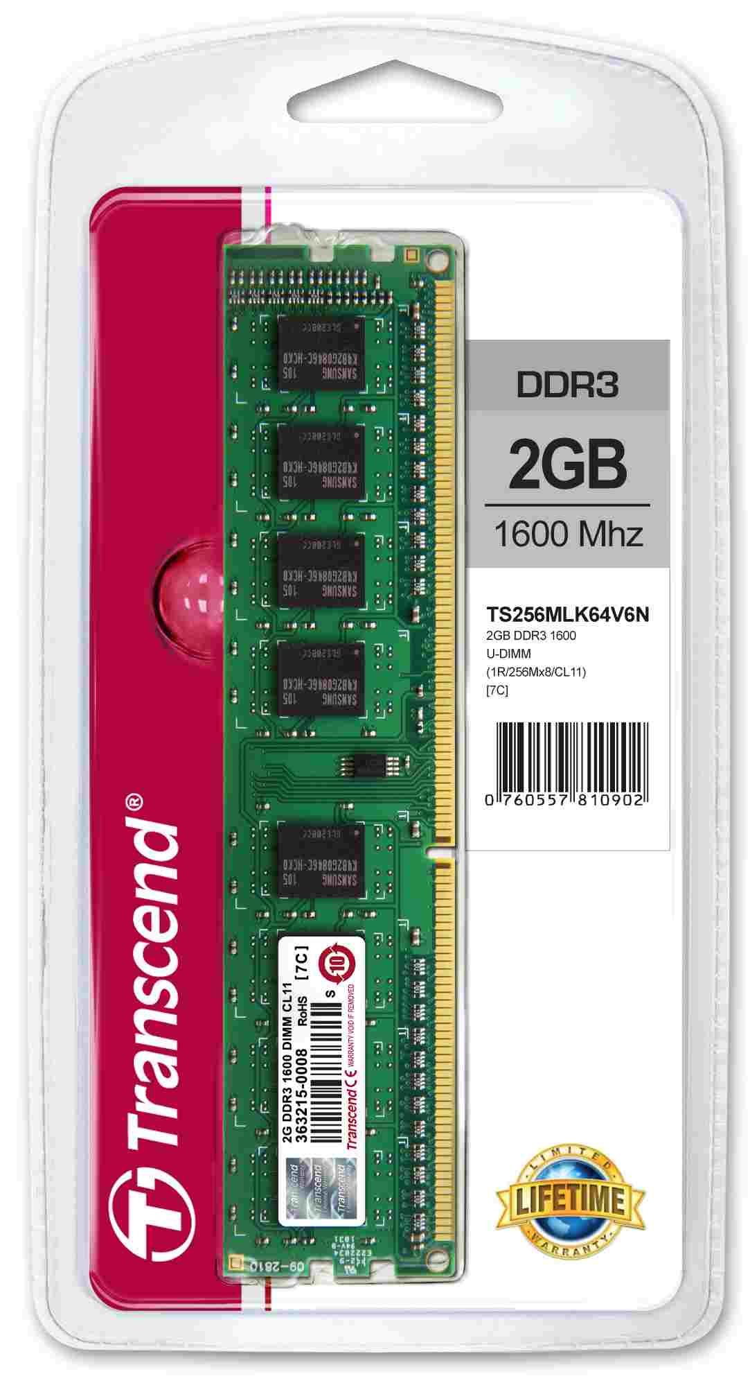 DDR3 2GB 1600MHz TRANSCEND 1Rx8 CL11 DIMM3 
