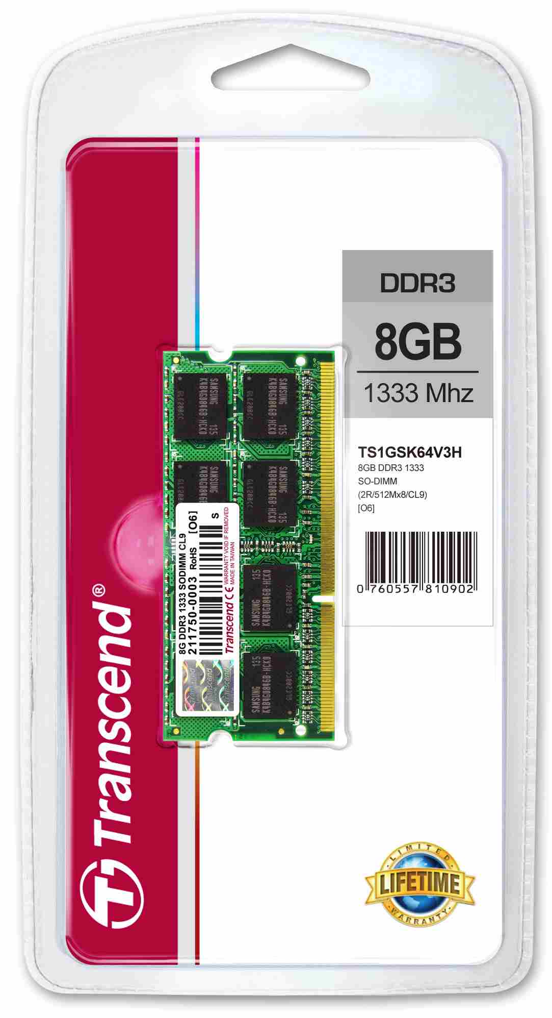 SODIMM DDR3 8GB 1333MHz TRANSCEND 2Rx8 CL91 