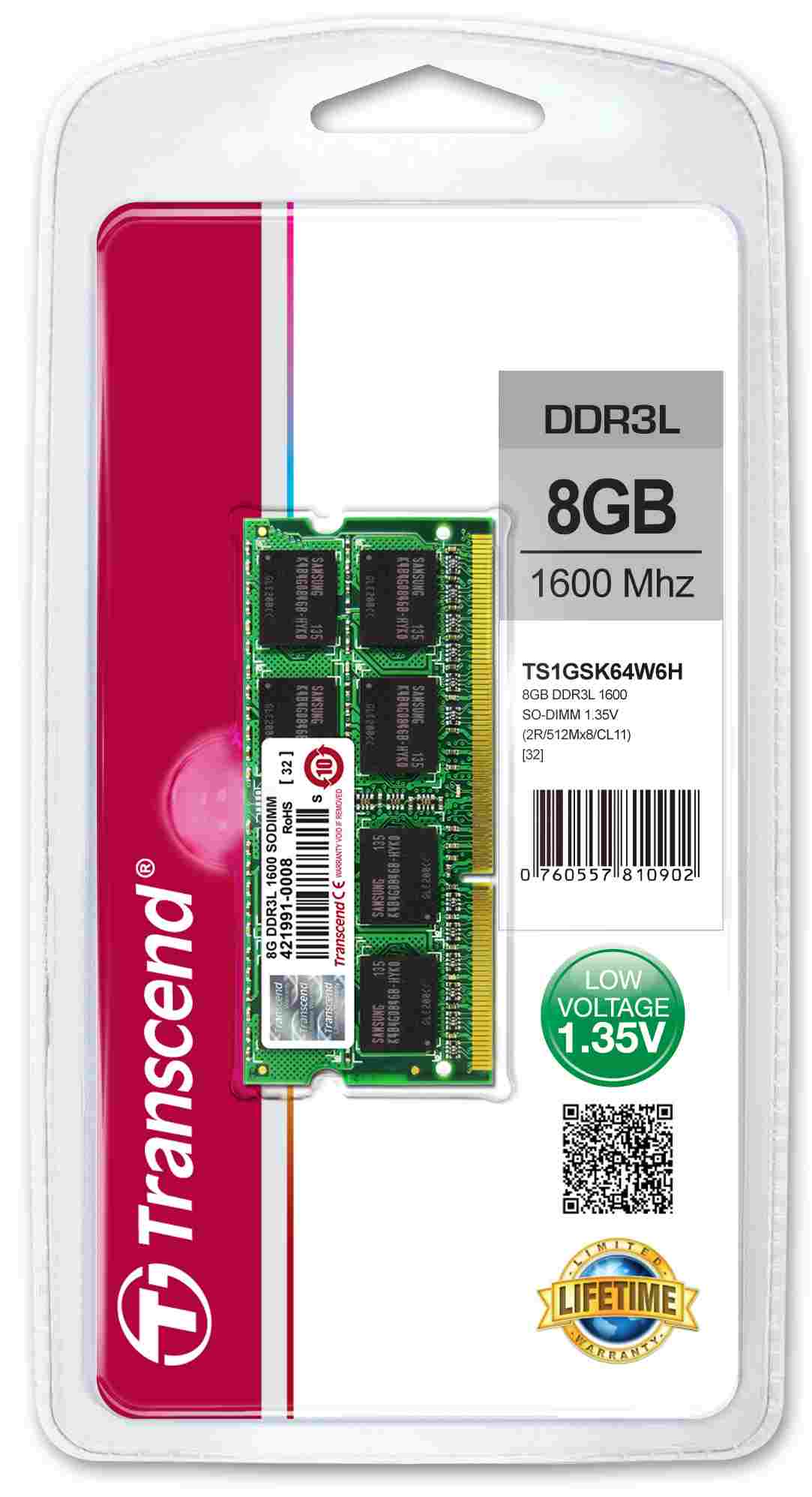 SODIMM DDR3L 8GB 1600MHz TRANSCEND 2Rx8 CL111 
