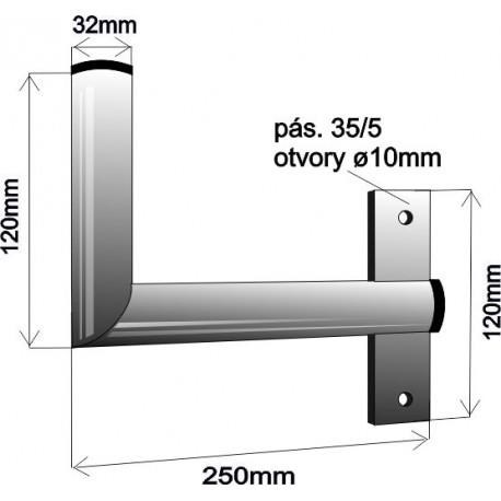 Držák antény na zeď u okna s pásem,  pravé uchycení,  galvanický zinek,  délka 25cm,  průměr 3, 2cm1 