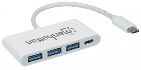 MANHATTAN USB 3.1 rozbočovač 1. generácie typu C,  USB typu C samec na 3 porty typu A samica a jeden port typu C s napáj0 