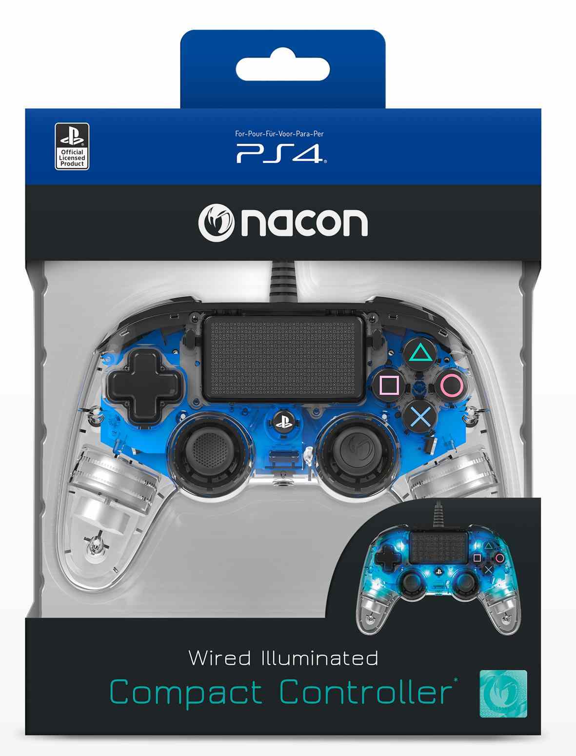Nacon Wired Compact Controller - ovladač pro PlayStation 4 - průhledný modrý3 
