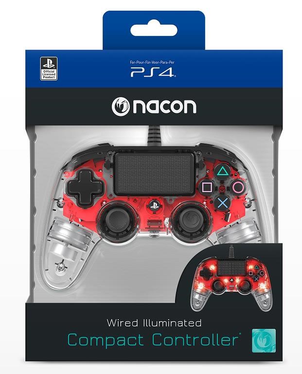 Nacon Wired Compact Controller - ovladač pro PlayStation 4 - průhledný červený2 