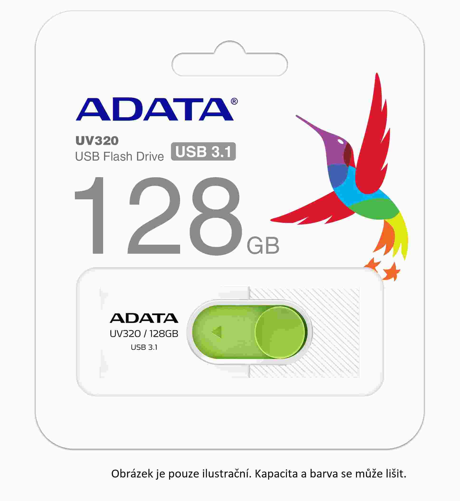 ADATA Flash Disk 64GB UV320,  USB 3.1 Dash Drive,  biela/ zelená5 