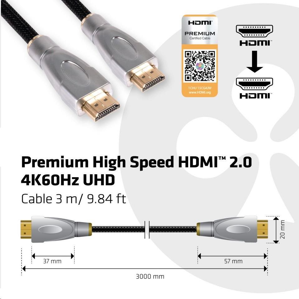 Club3D Kabel Certifikovaný HDMI Premium High Speed,  HDMI 2.0 4K60Hz UHD,  3m3 