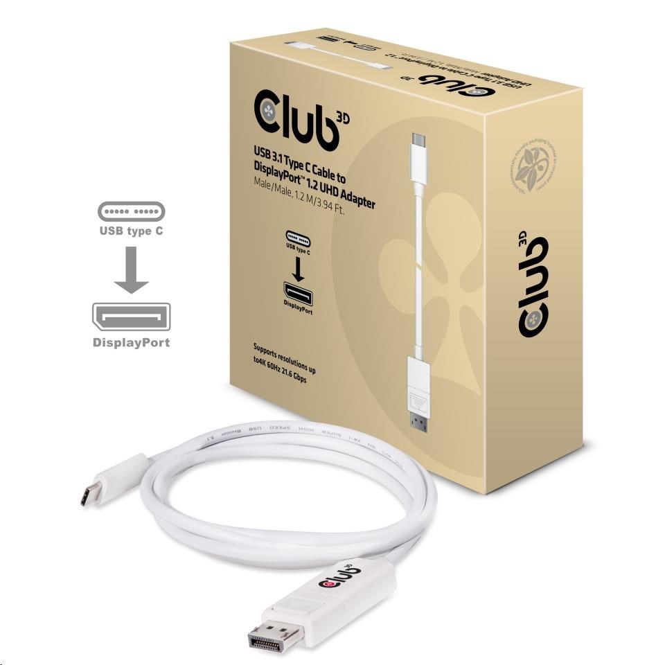 Adaptér Club3D USB 3.1 Typ C na DisplayPort 1.2 4K60Hz UHD 1,2 m (M/M)4 