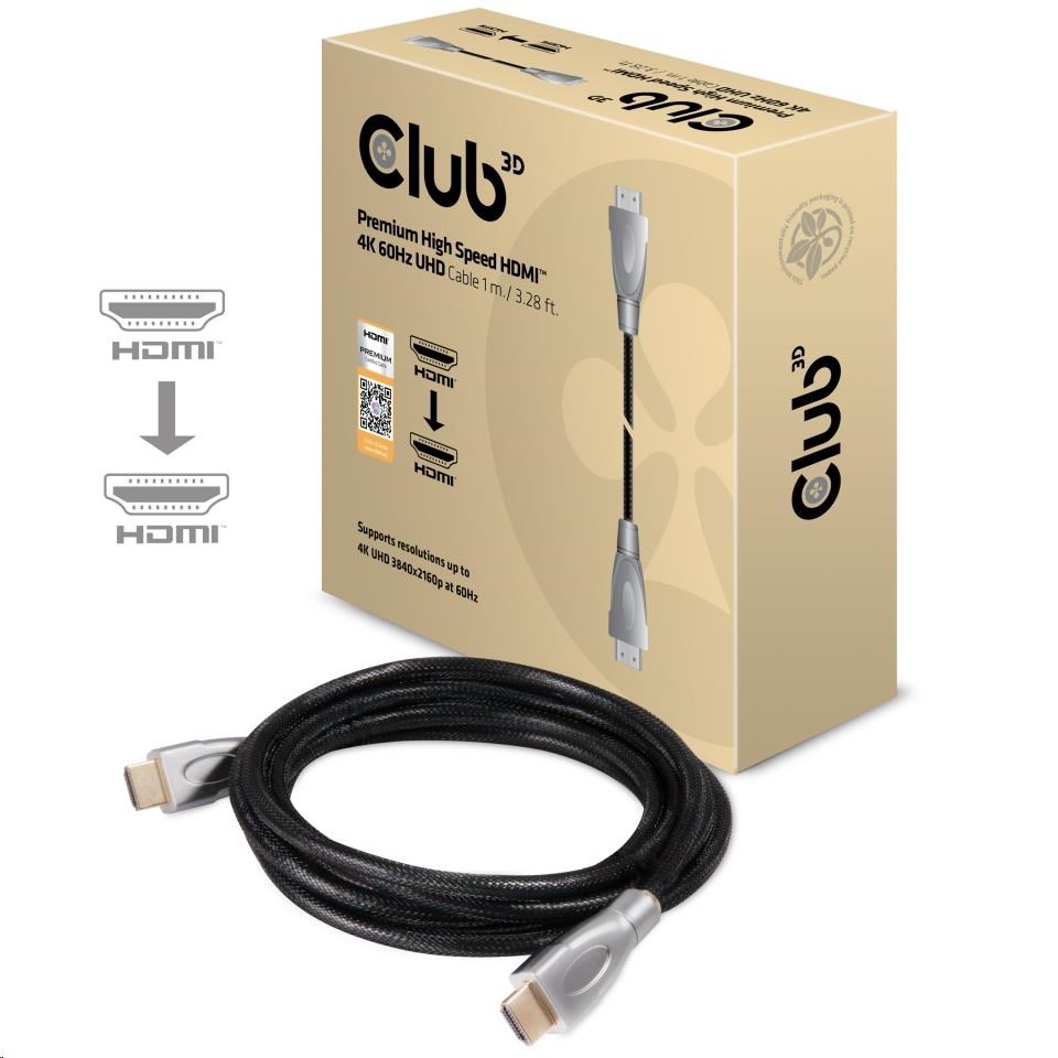 Club3D Kabel Certifikovaný HDMI 2.0 Premium High Speed 4K60Hz UHD,  1m1 