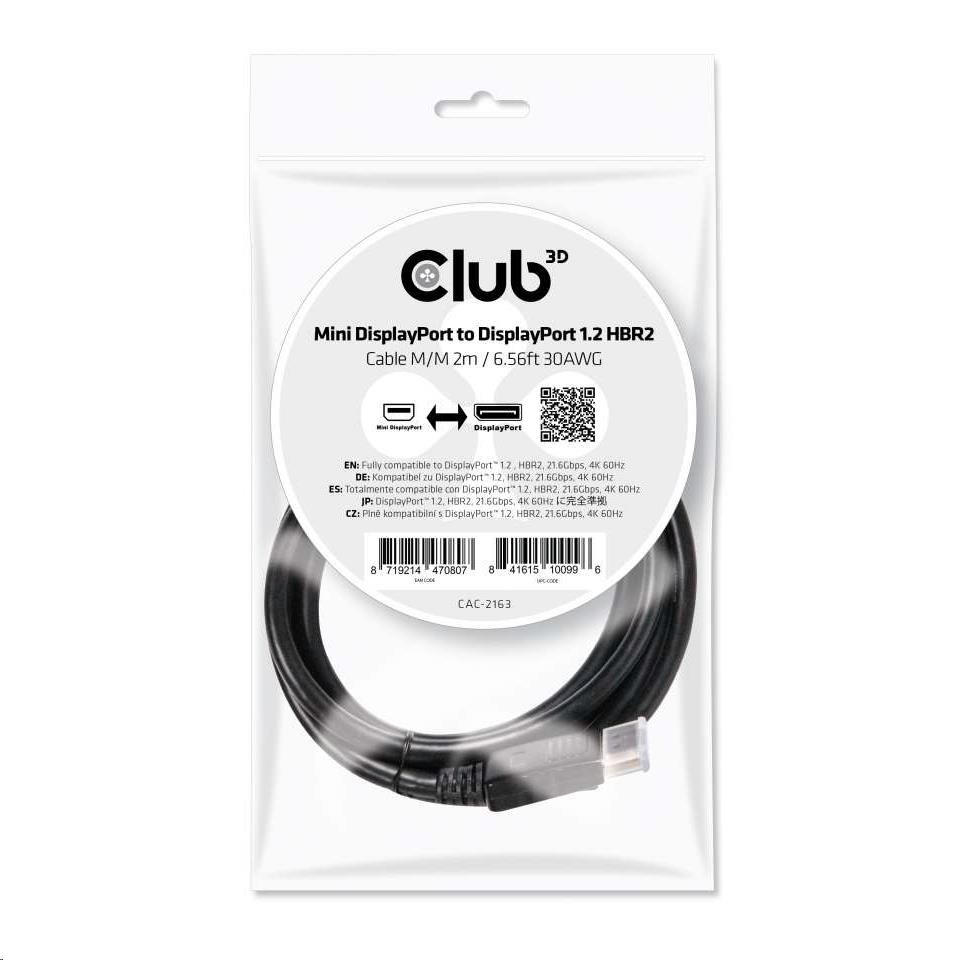 Kábel Club3D Mini DisplayPort na DisplayPort 1.2 4K60Hz UHD obojsmerný,  (M/ M),  2 m1 