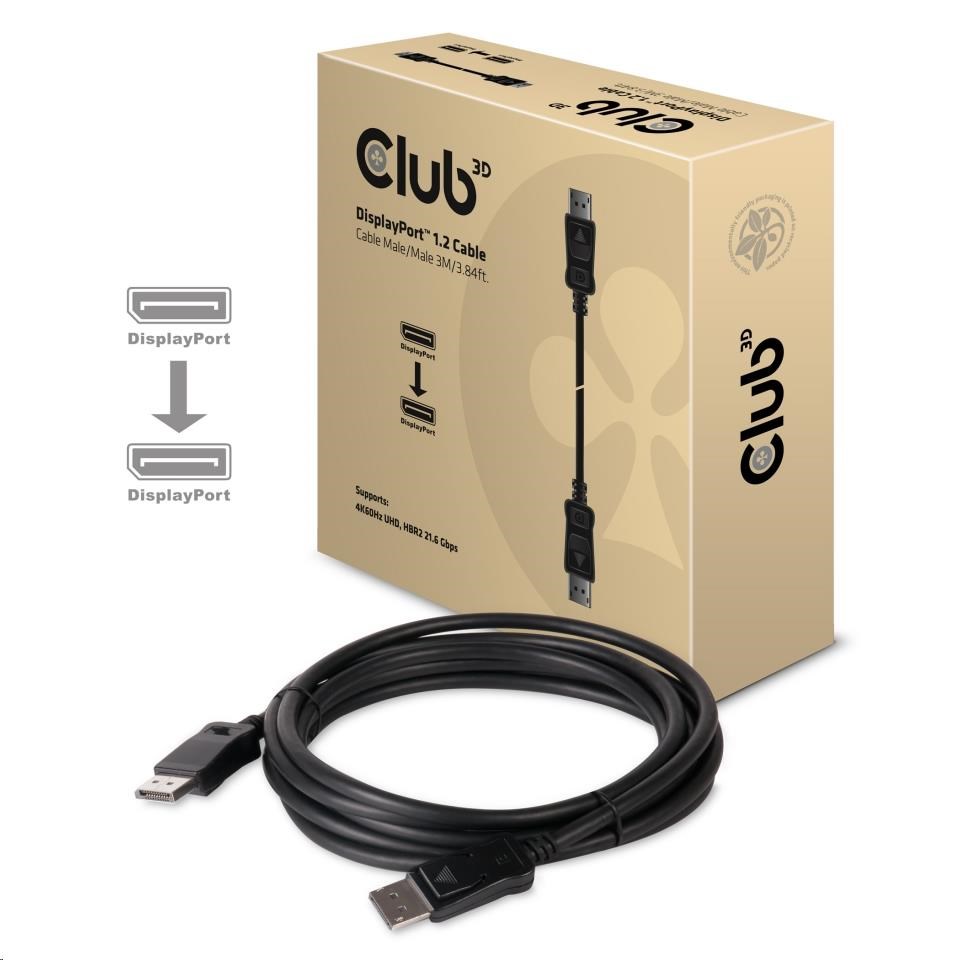 Club3D Kabel certifikovaný DisplayPort 1.2,  4K60Hz UHD (M/ M),  3m,  30 AWG1 