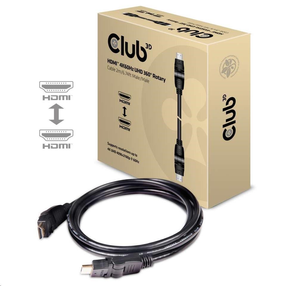 Kábel HDMI Club3D 2.0 4K60Hz UHD,  360 otočné konektory (M/ M),  2 m3 