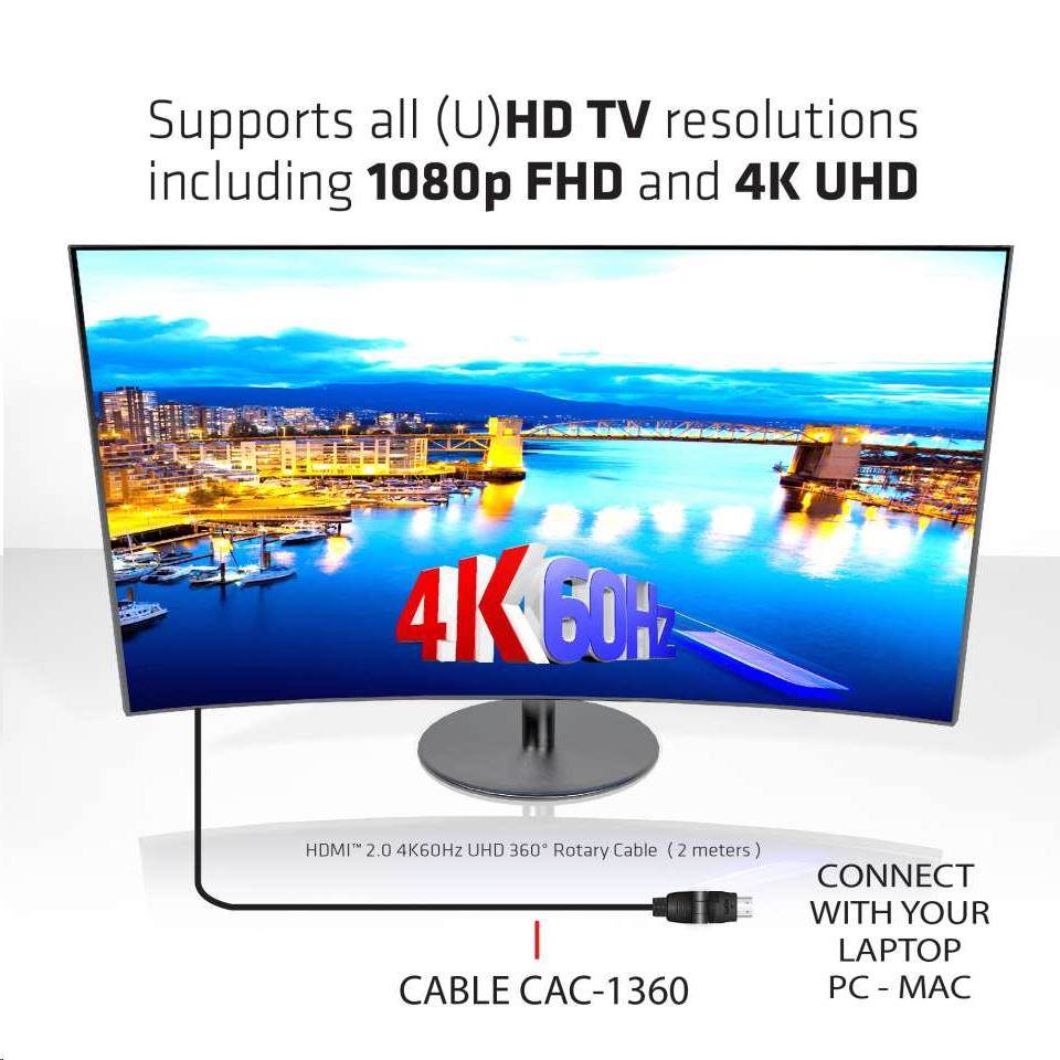 Kábel HDMI Club3D 2.0 4K60Hz UHD,  360 otočné konektory (M/ M),  2 m4 