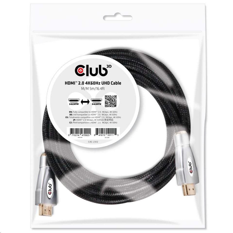 Kábel HDMI Club3D 2.0,  vysoká rýchlosť 4K60Hz UHD (M/ M),  5 m0 