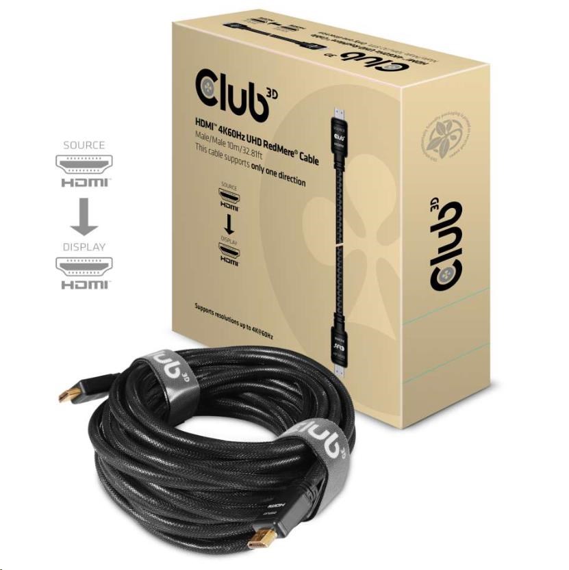 Kábel HDMI Club3D 2.0 aktívny,  vysokorýchlostný 4K UHD,  Redmere (M/ M),  10 m,  28 AWG4 