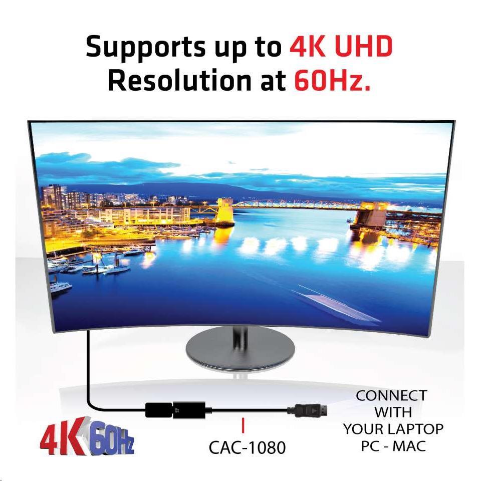 Club3D Active DisplayPort adaptér 1.4 na HDMI 2.0b,  HDR,  19cm4 