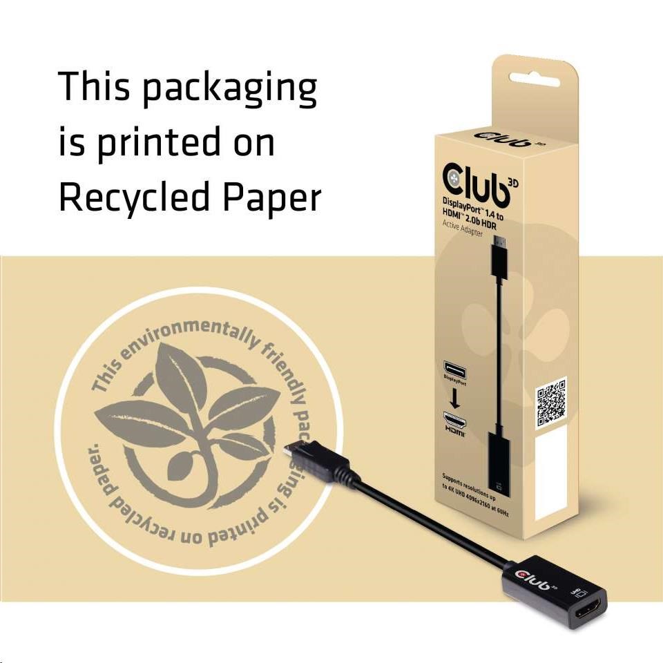Club3D Active DisplayPort adaptér 1.4 na HDMI 2.0b,  HDR,  19cm5 