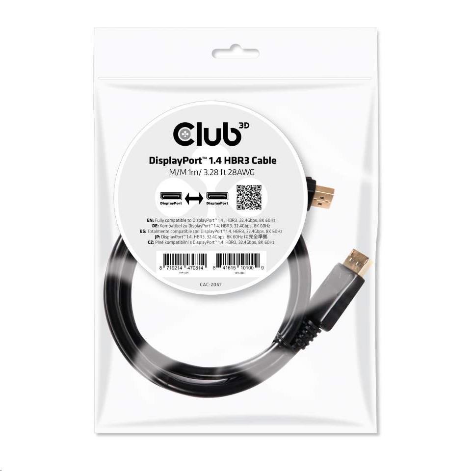 Club3D Certifikovaný Kabel DisplayPort 1.4 HBR3 8K60Hz (M/ M),  1m0 