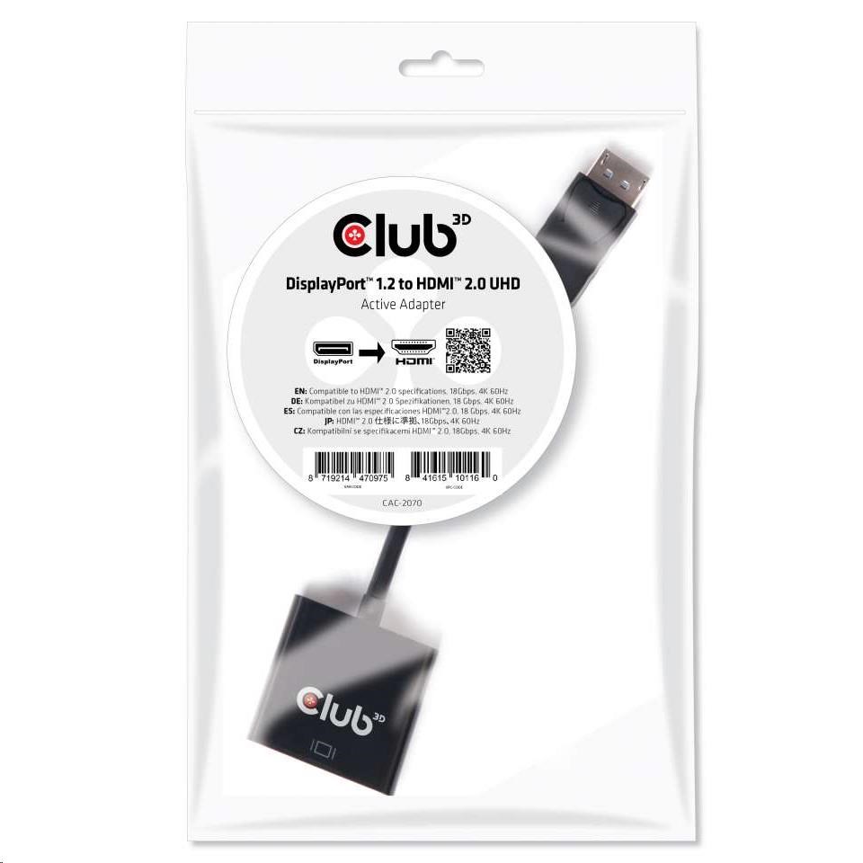 Club3D Active DisplayPort adaptér 1.2 na HDMI 2.0 4K60Hz UHD,  20 cm0 
