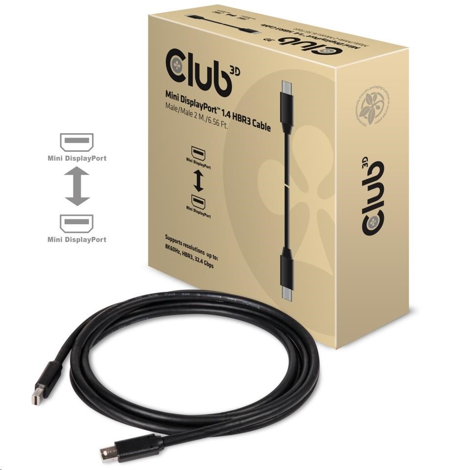 Club3D Kabel mini DisplayPort 1.4 HBR3 8K60Hz (M/ M),  2m,  34 AWG1 