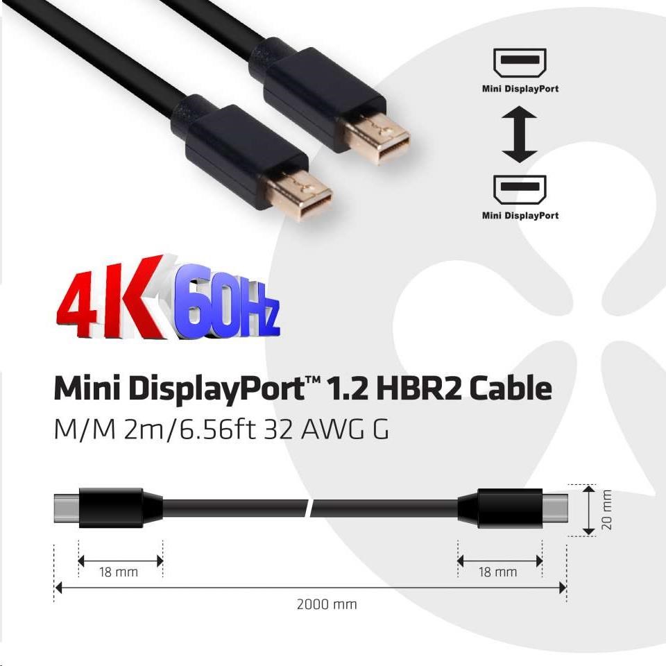 Club3D Mini DisplayPort kábel 1.2 4K60Hz UHD HBR2 (M/M), 2 m5 