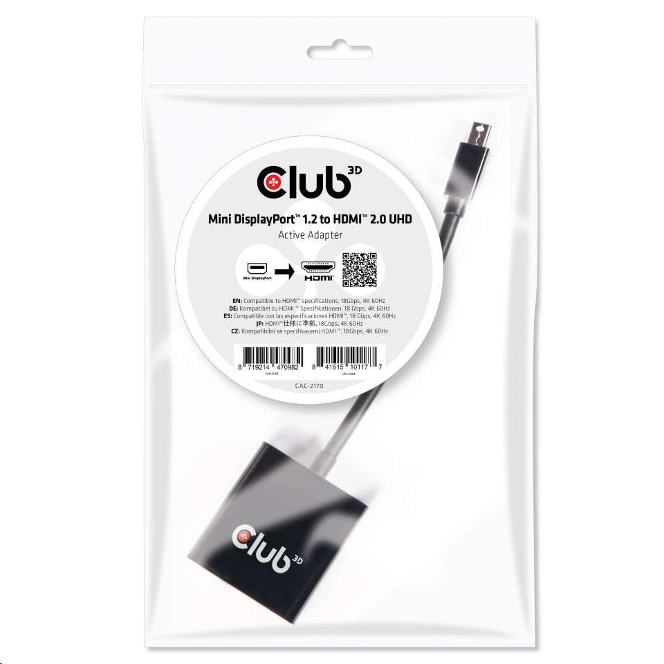Club3D Adaptér aktívny mini DisplayPort 1.2 na HDMI 2.0 4K60Hz UHD,  (M/ F),  20 cm0 