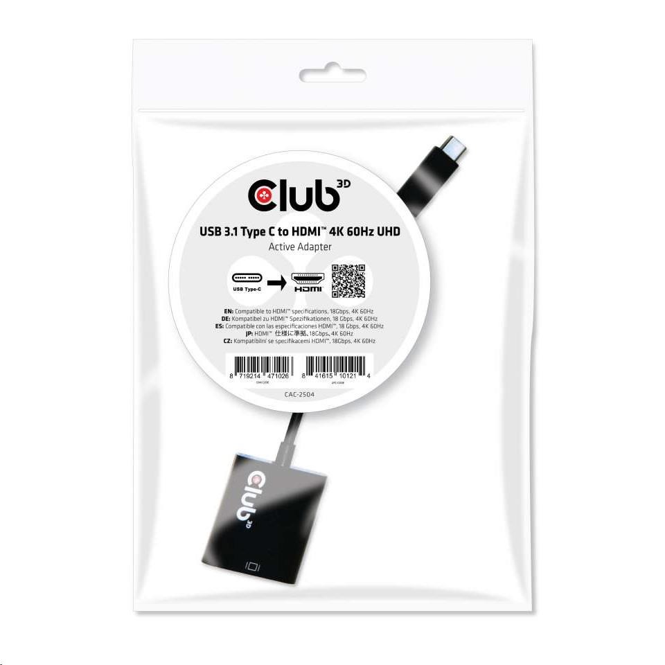 Aktívny USB adaptér Club3D 3.1 Typ C na HDMI 2.0 UHD 4K60Hz HDR,  17 cm0 