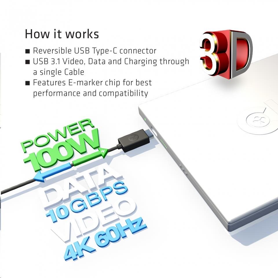 Club3D Kabel USB 3.1 typ C Gen2 4K60Hz UHD Power Delivery 100W,  (M/ M),  80cm3 