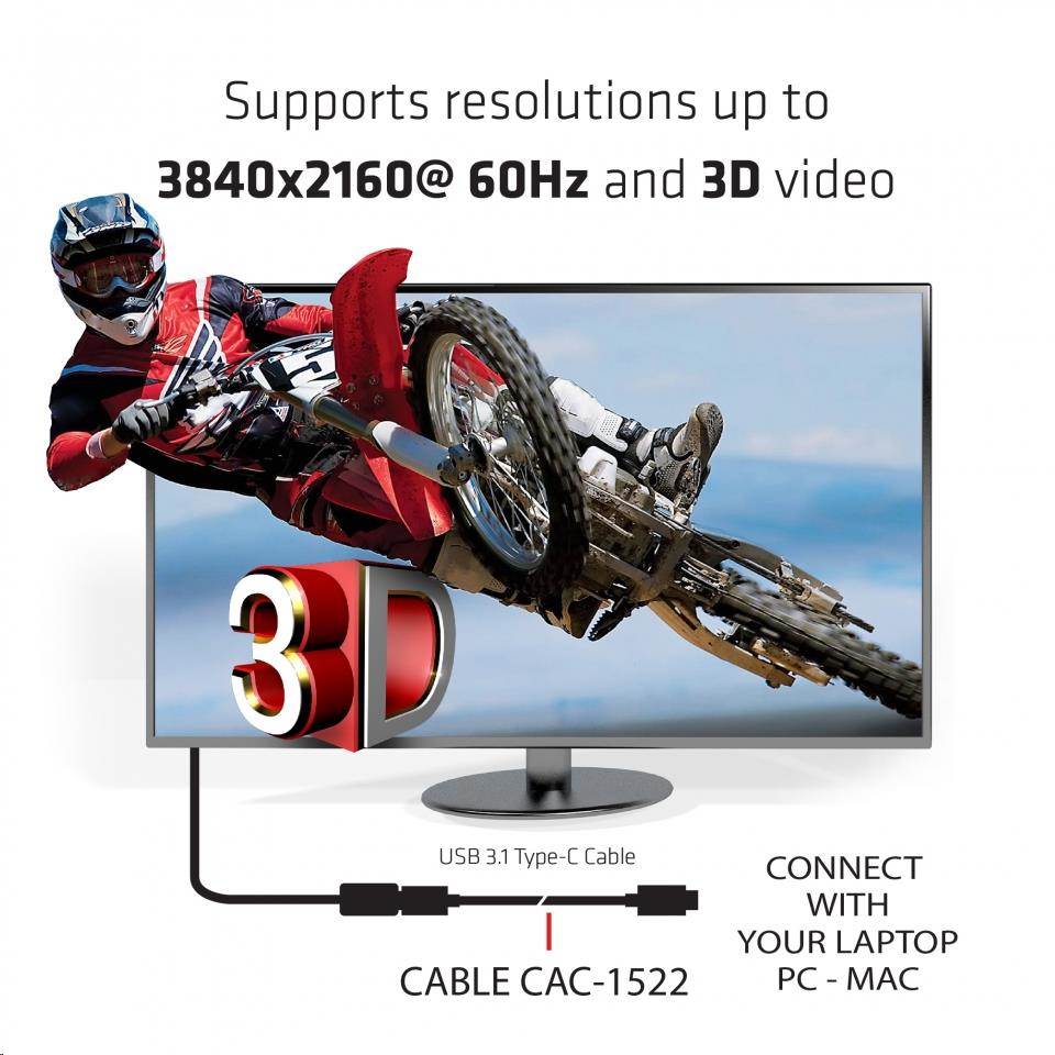Club3D Kabel USB 3.1 typ C Gen2 4K60Hz UHD Power Delivery 100W,  (M/ M),  80cm4 