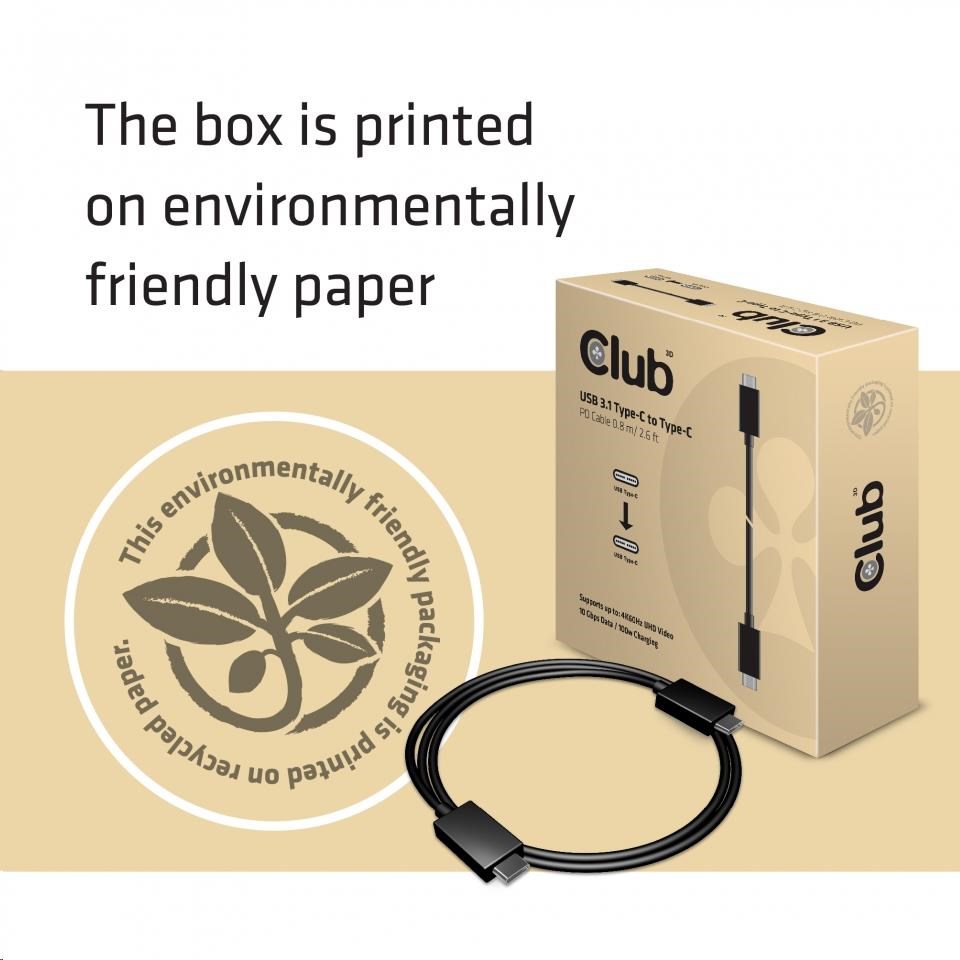 Club3D Kabel USB 3.1 typ C Gen2 4K60Hz UHD Power Delivery 100W,  (M/ M),  80cm5 
