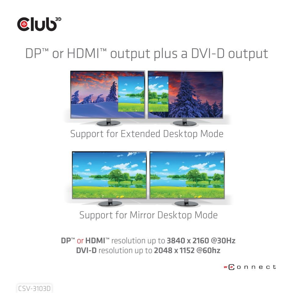 Club3D Dokovací stanice USB 3.2 Gen1 UHD 4K s certifikací DisplayLink®,  1xHDMI,  1xDP,  1xDVI-D3 