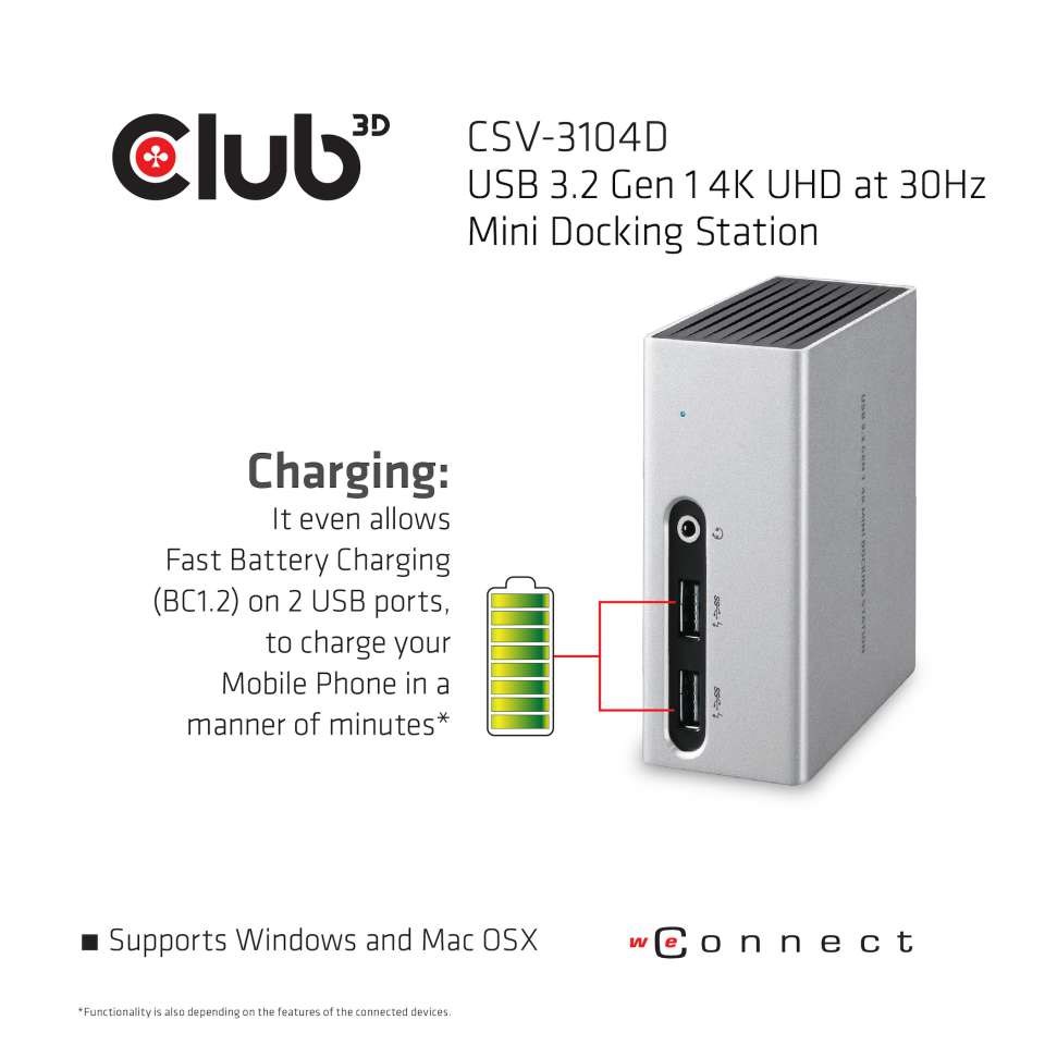 Club3D Mini dokovací stanice USB 3.2 4K30Hz UHD (HDMI/ DVI/ 4x USB 3.1/ Ethernet/ Audio) DisplayLink® Certified4 