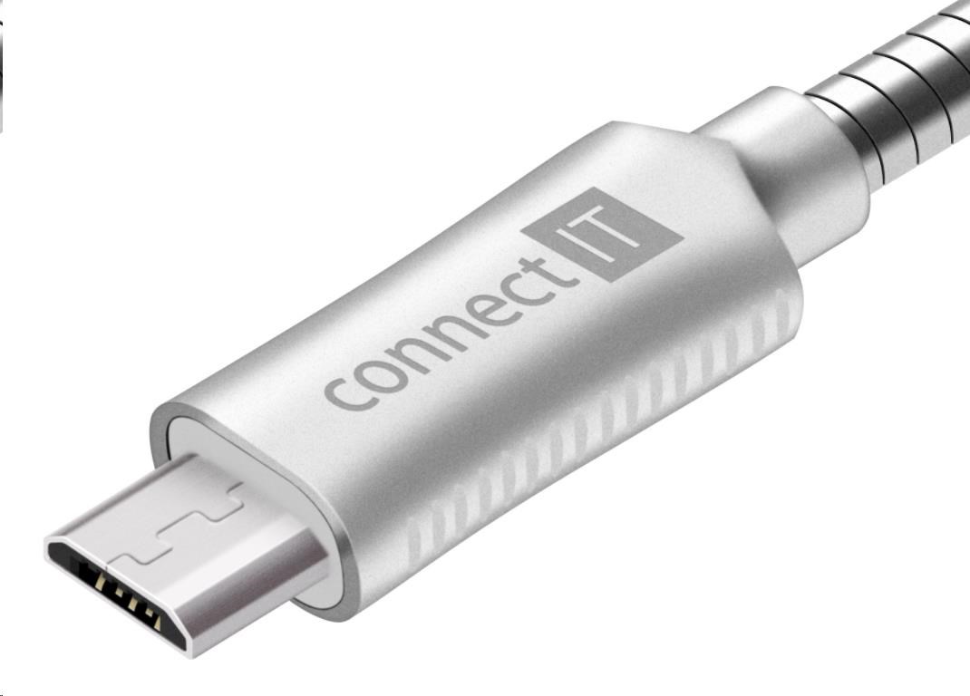 CONNECT IT Wirez Steel Knight Micro USB - USB, strieborná metalíza, 1 m1 