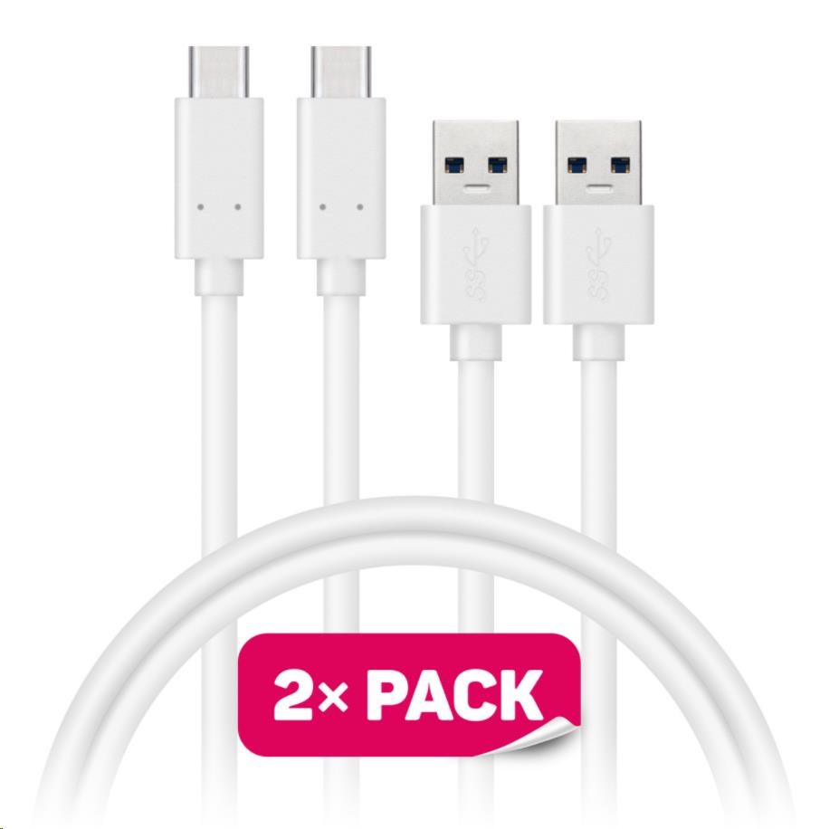 CONNECT IT Wirez USB-C (typ C) -> USB-A,  USB 3.1 Gen 1,  biely,  1 m (2 ks v balení)0 