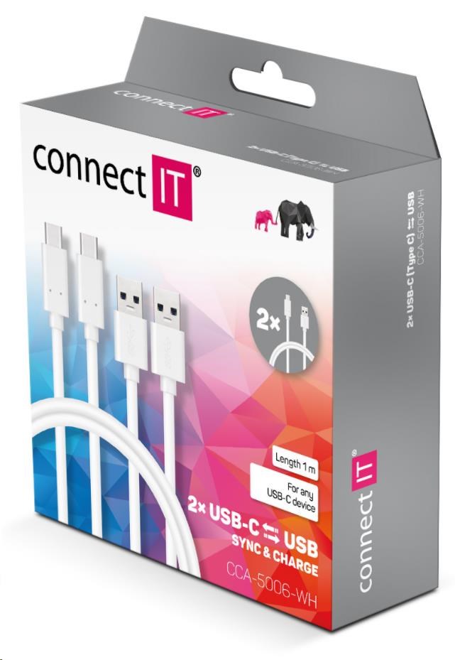 CONNECT IT Wirez USB-C (typ C) -> USB-A,  USB 3.1 Gen 1,  biely,  1 m (2 ks v balení)1 