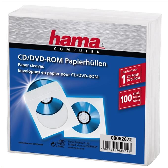 Hama ochranné obaly na CD/DVD, papierové, biele, 100 ks0 