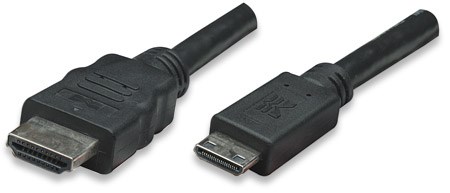 MANHATTAN Vysokorýchlostný kábel HDMI 3D,  Mini HDMI Male to Male,  tienený,  čierny,  1, 8 m1 