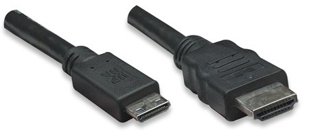 MANHATTAN Vysokorýchlostný kábel HDMI 3D,  Mini HDMI Male to Male,  tienený,  čierny,  1, 8 m3 