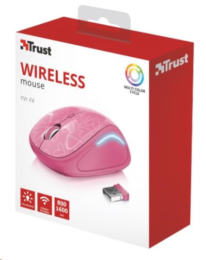 TRUST Yvi Wireless Mouse USB,  ružová3 