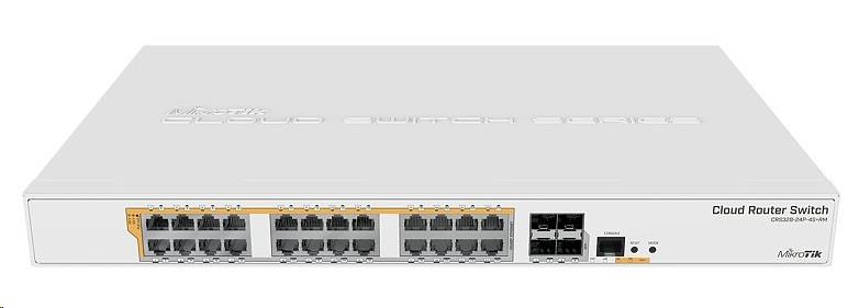 MikroTik Cloud Router Switch CRS328-24P-4S+RM,  800MHz CPU, 512MB RAM,  24xLAN,  4xSFP+ slot,  vrátane. L50 