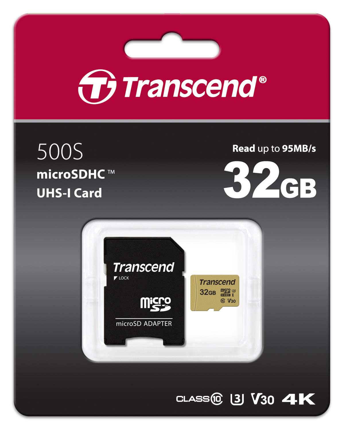 Karta TRANSCEND MicroSDHC 32GB 500S,  UHS-I U3 V30 + adaptér0 