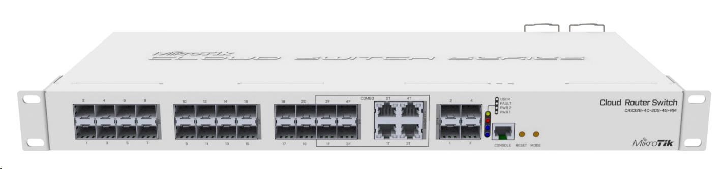 MikroTik Cloud Router Switch CRS328-4C-20S-4S+RM,  800MHz CPU, 512MB RAM,  20x SFP,  4x SFP+,  4x LAN combo,  vrátane. L50 